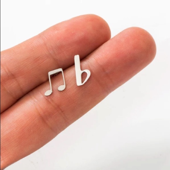 Stainless Steel Music Note Stud Earrings - Picture 2 of 4
